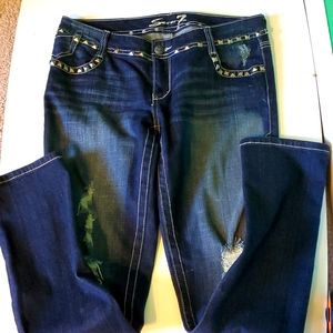 NEW Seven7 women's 30 studded waistband & pockets straight leg dark wash…